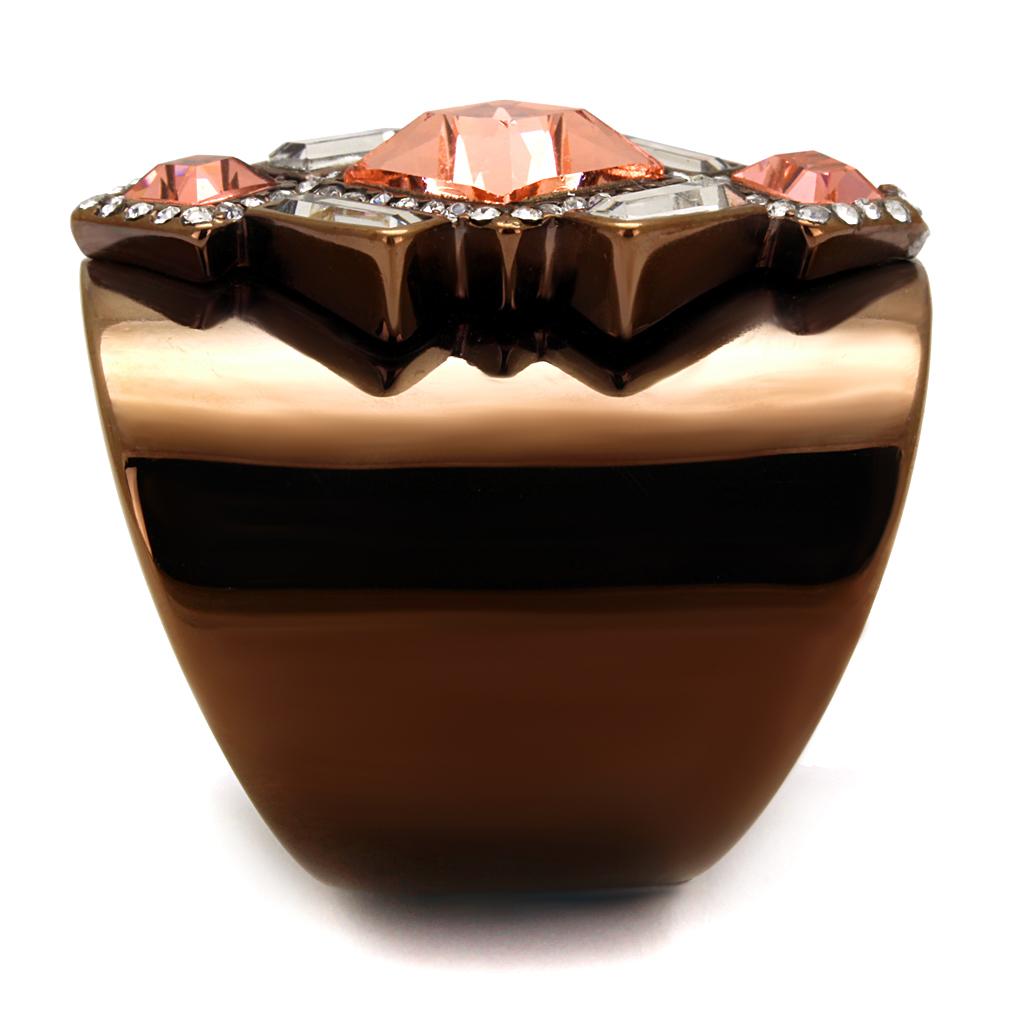 MATK2735 - IP Coffee light Stainless Steel Ring with Top Grade Crystal in Rose