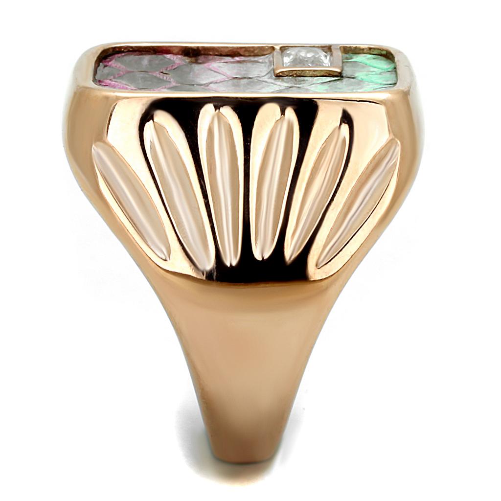 MATK2737 - IP Rose Gold(Ion Plating) Stainless Steel Ring with Leather in Multi Color