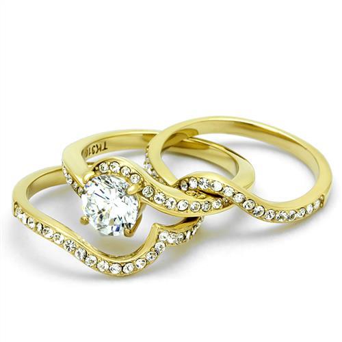 MATK2742 - IP Gold(Ion Plating) Stainless Steel Ring with AAA Grade CZ in Clear