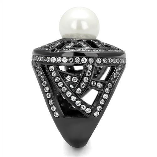 MATK2771 - IP Light Black (IP Gun) Stainless Steel Ring with Synthetic Pearl in White