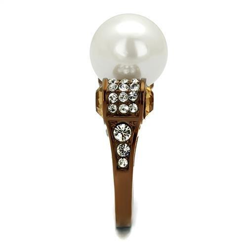 MATK2774 - IP Coffee light Stainless Steel Ring with Synthetic Pearl in White