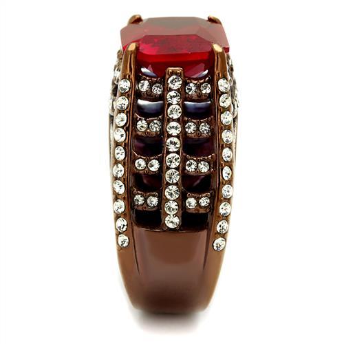 MATK2779 - IP Coffee light Stainless Steel Ring with Synthetic Synthetic Glass in Garnet
