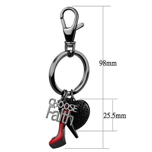 MATK2795 - IP Light Black (IP Gun) Stainless Steel Key Ring with Top Grade Crystal in Jet