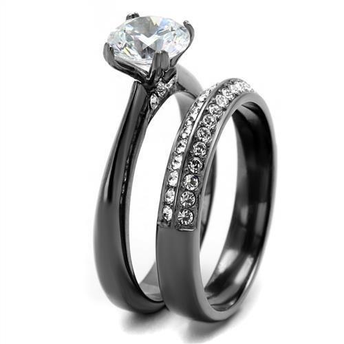 MATK2797 - IP Light Black (IP Gun) Stainless Steel Ring with AAA Grade CZ in Clear