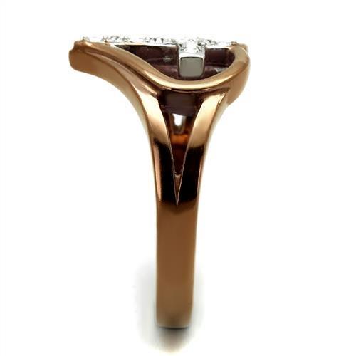 MATK2802 - Two Tone IP Light Brown (IP Light coffee) Stainless Steel Ring with Top Grade Crystal in Clear
