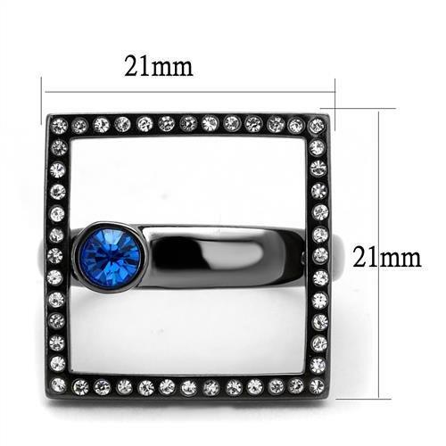 MATK2808 - IP Light Black (IP Gun) Stainless Steel Ring with Top Grade Crystal in Capri Blue