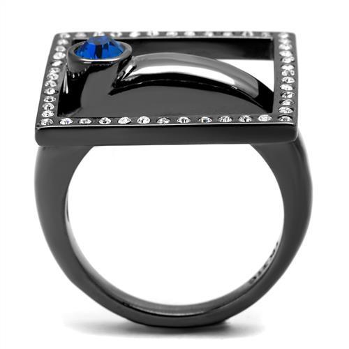 MATK2808 - IP Light Black (IP Gun) Stainless Steel Ring with Top Grade Crystal in Capri Blue