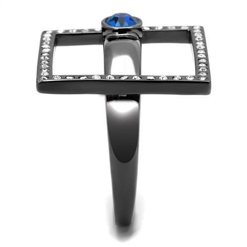 MATK2808 - IP Light Black (IP Gun) Stainless Steel Ring with Top Grade Crystal in Capri Blue