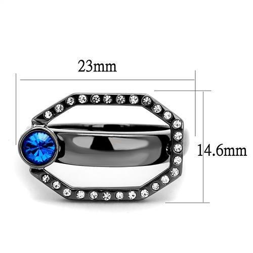 MATK2809 - IP Light Black (IP Gun) Stainless Steel Ring with Top Grade Crystal in Capri Blue