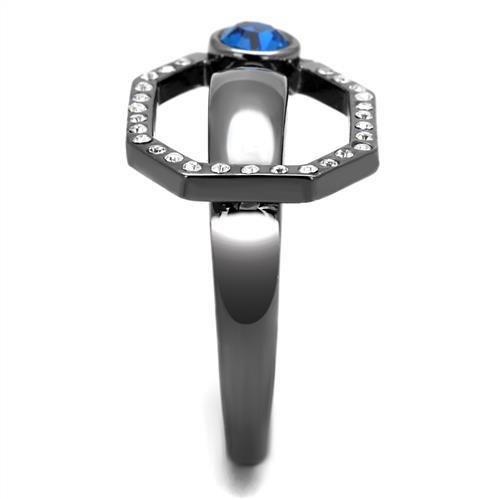 MATK2809 - IP Light Black (IP Gun) Stainless Steel Ring with Top Grade Crystal in Capri Blue
