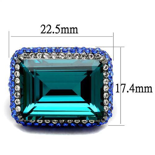 MATK2811 - IP Light Black (IP Gun) Stainless Steel Ring with Top Grade Crystal in Blue Zircon
