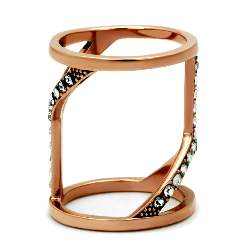 MATK2825 - IP Rose Gold(Ion Plating) Stainless Steel Ring with Top Grade Crystal in Clear