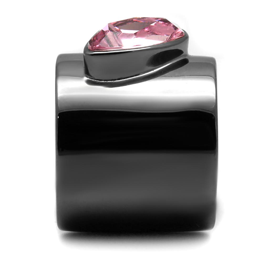 MATK2829 - IP Light Black (IP Gun) Stainless Steel Ring with Top Grade Crystal in Light Rose