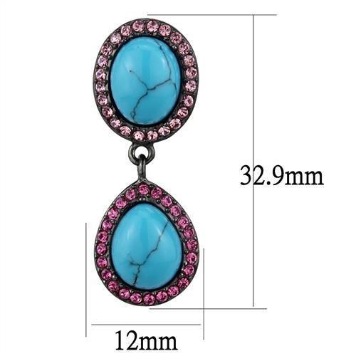 MATK2847 - IP Light Black (IP Gun) Stainless Steel Earrings with Synthetic Turquoise in Sea Blue