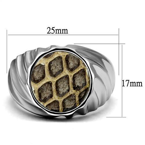 MATK2859 - High polished (no plating) Stainless Steel Ring with Leather in Animal pattern