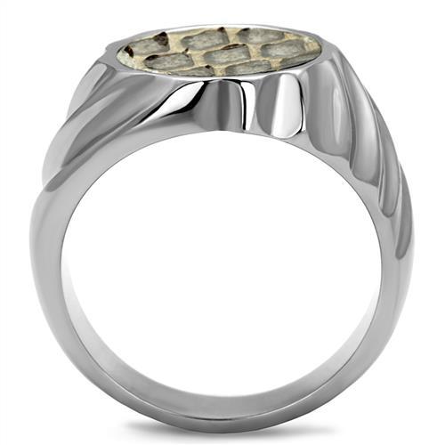 MATK2859 - High polished (no plating) Stainless Steel Ring with Leather in Animal pattern