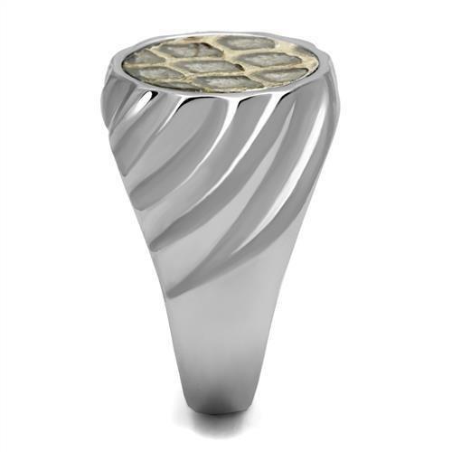 MATK2859 - High polished (no plating) Stainless Steel Ring with Leather in Animal pattern