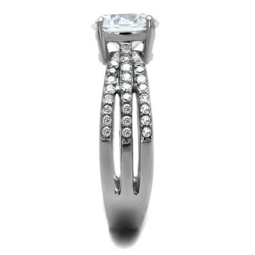 MATK2862 - High polished (no plating) Stainless Steel Ring with AAA Grade CZ in Clear