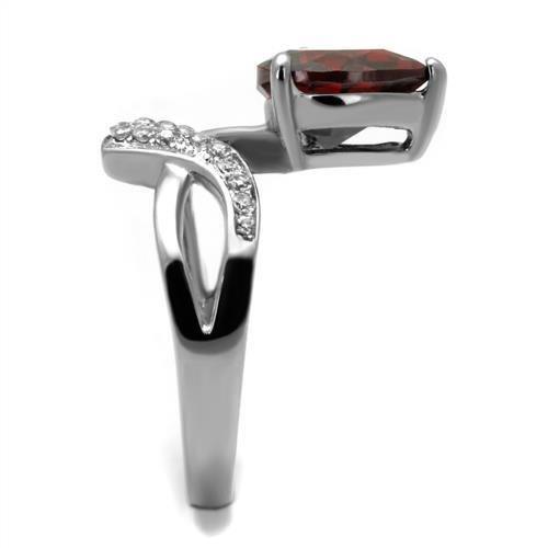 MATK2863 - High polished (no plating) Stainless Steel Ring with AAA Grade CZ in Garnet