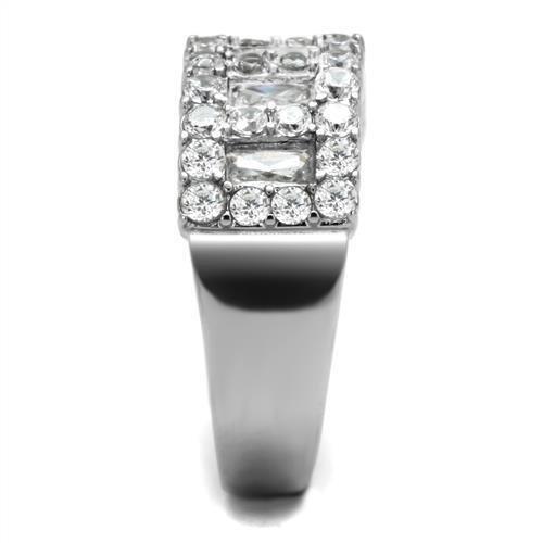 MATK2866 - High polished (no plating) Stainless Steel Ring with AAA Grade CZ in Clear