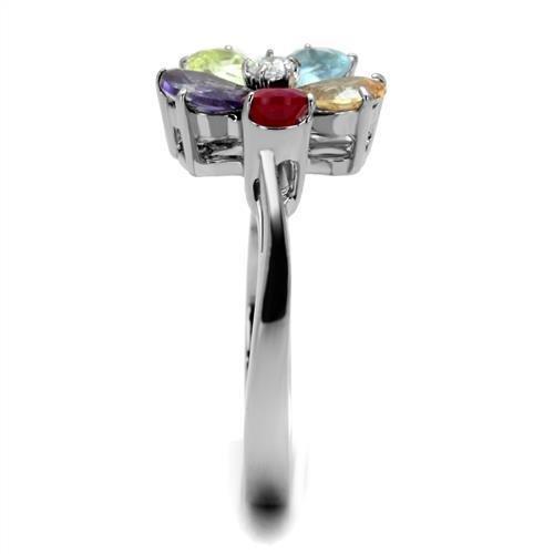 MATK2867 - High polished (no plating) Stainless Steel Ring with AAA Grade CZ in Multi Color