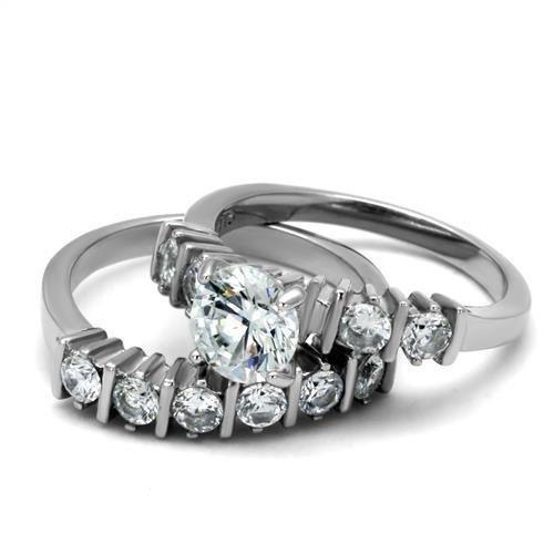 MATK2869 - High polished (no plating) Stainless Steel Ring with AAA Grade CZ in Clear