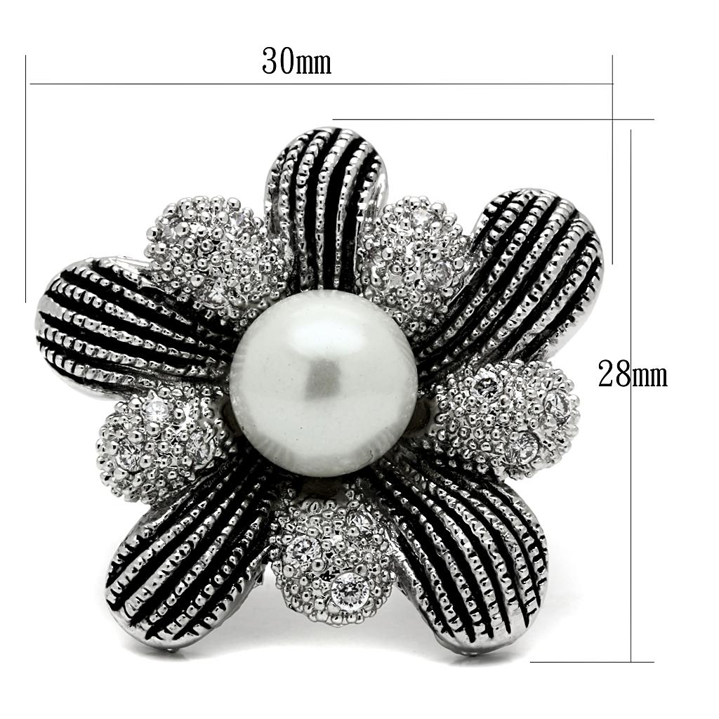 MATK2877 - High polished (no plating) Stainless Steel Ring with Synthetic Pearl in White