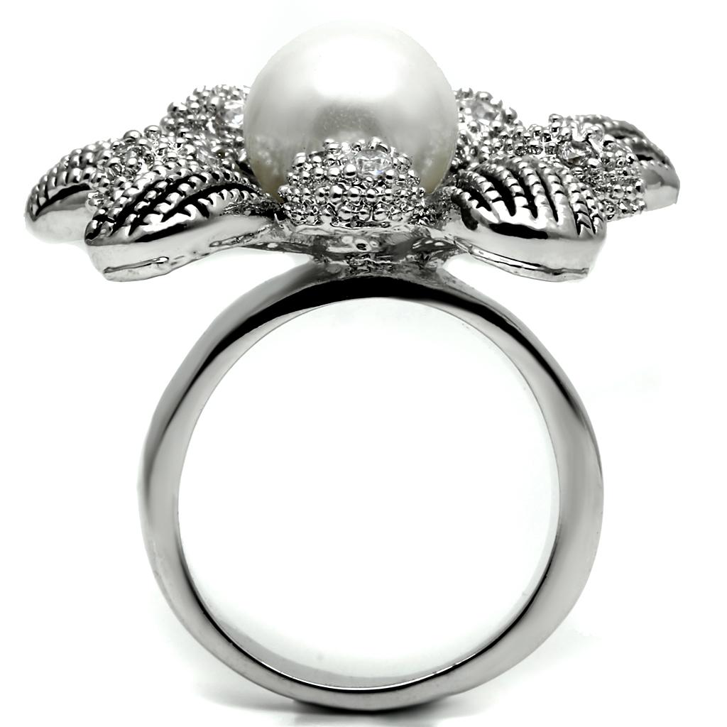 MATK2877 - High polished (no plating) Stainless Steel Ring with Synthetic Pearl in White