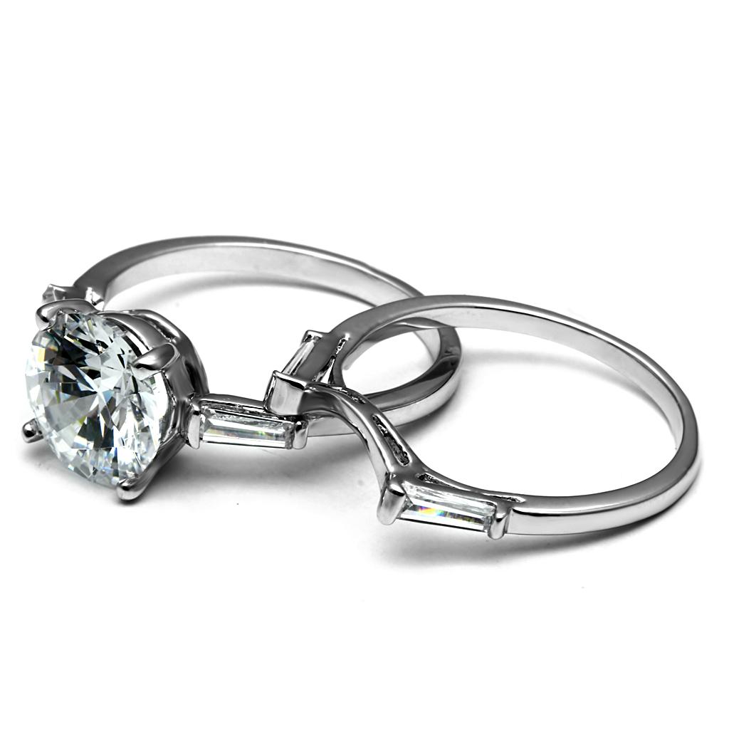 MATK2878 - High polished (no plating) Stainless Steel Ring with AAA Grade CZ in Clear