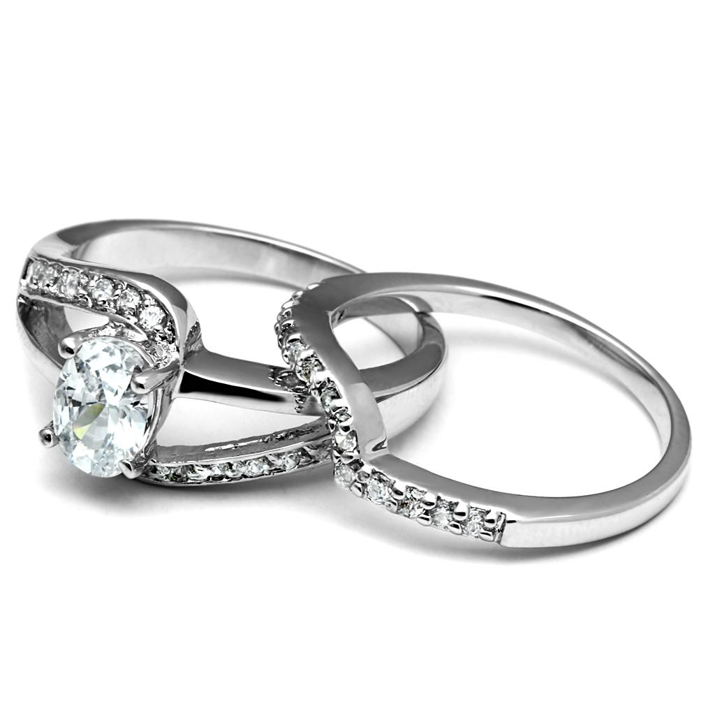 MATK2879 - High polished (no plating) Stainless Steel Ring with AAA Grade CZ in Clear