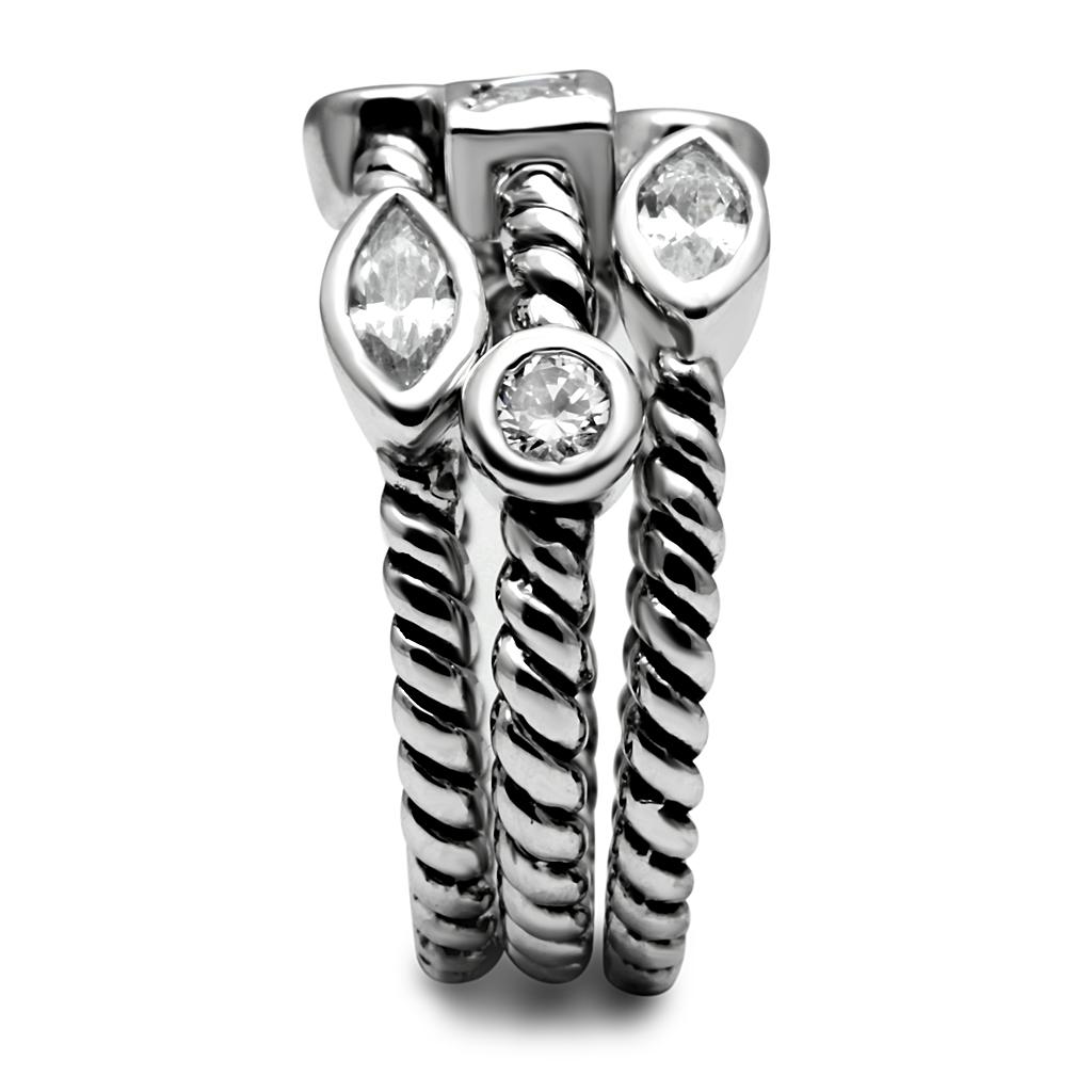 MATK2880 - High polished (no plating) Stainless Steel Ring with AAA Grade CZ in Clear