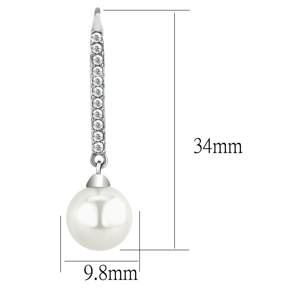 MATK2884 - High polished (no plating) Stainless Steel Earrings with Synthetic Pearl in White