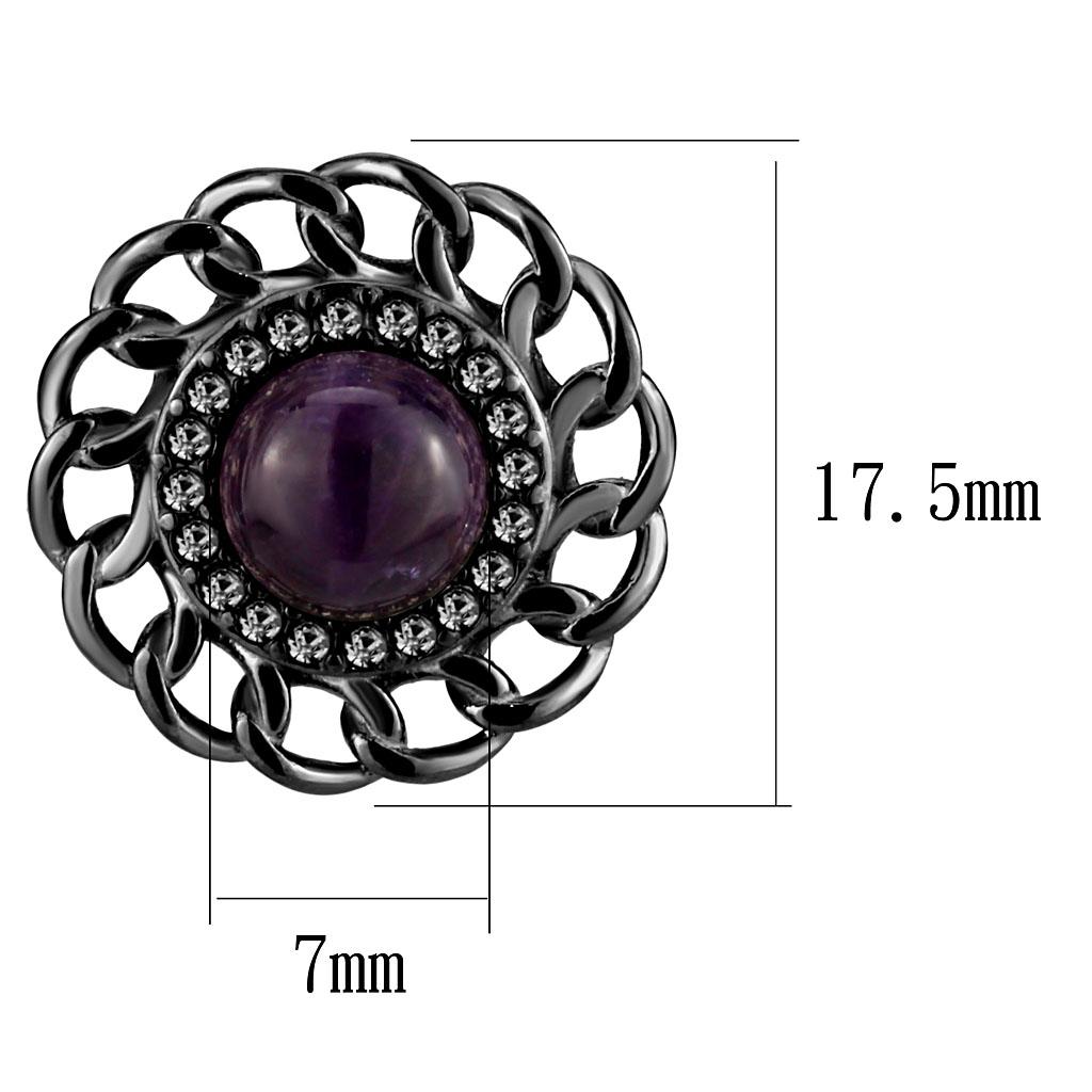 MATK2889 - IP Light Black (IP Gun) Stainless Steel Earrings with Semi-Precious Amethyst Crystal in Amethyst