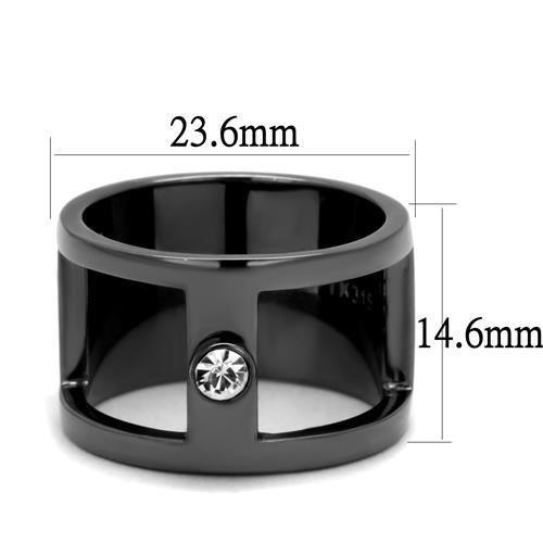 MATK2898 - IP Light Black (IP Gun) Stainless Steel Ring with Top Grade Crystal in Clear