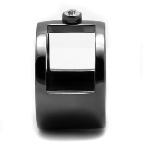 MATK2898 - IP Light Black (IP Gun) Stainless Steel Ring with Top Grade Crystal in Clear