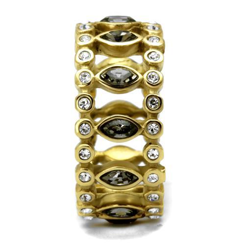 MATK2907 - IP Gold(Ion Plating) Stainless Steel Ring with Top Grade Crystal in Black Diamond