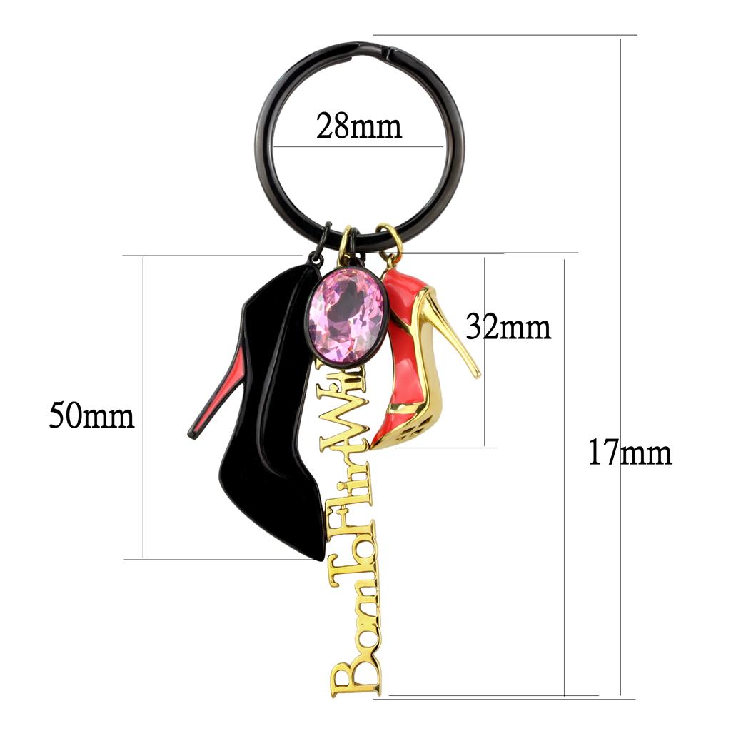 MATK2913 - IP Gold+ IP Black (Ion Plating) Stainless Steel Key Ring with AAA Grade CZ in Rose