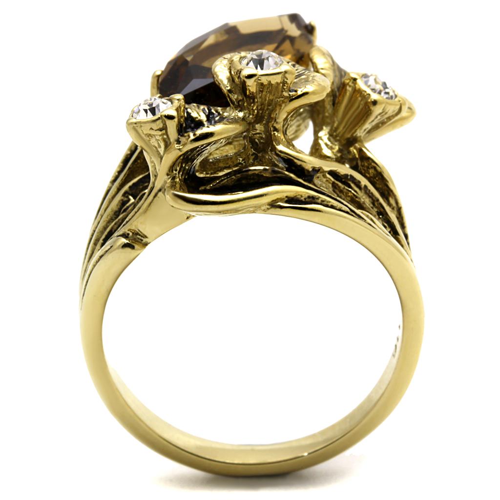 MATK2914 - IP Gold(Ion Plating) Stainless Steel Ring with Synthetic Synthetic Glass in Brown