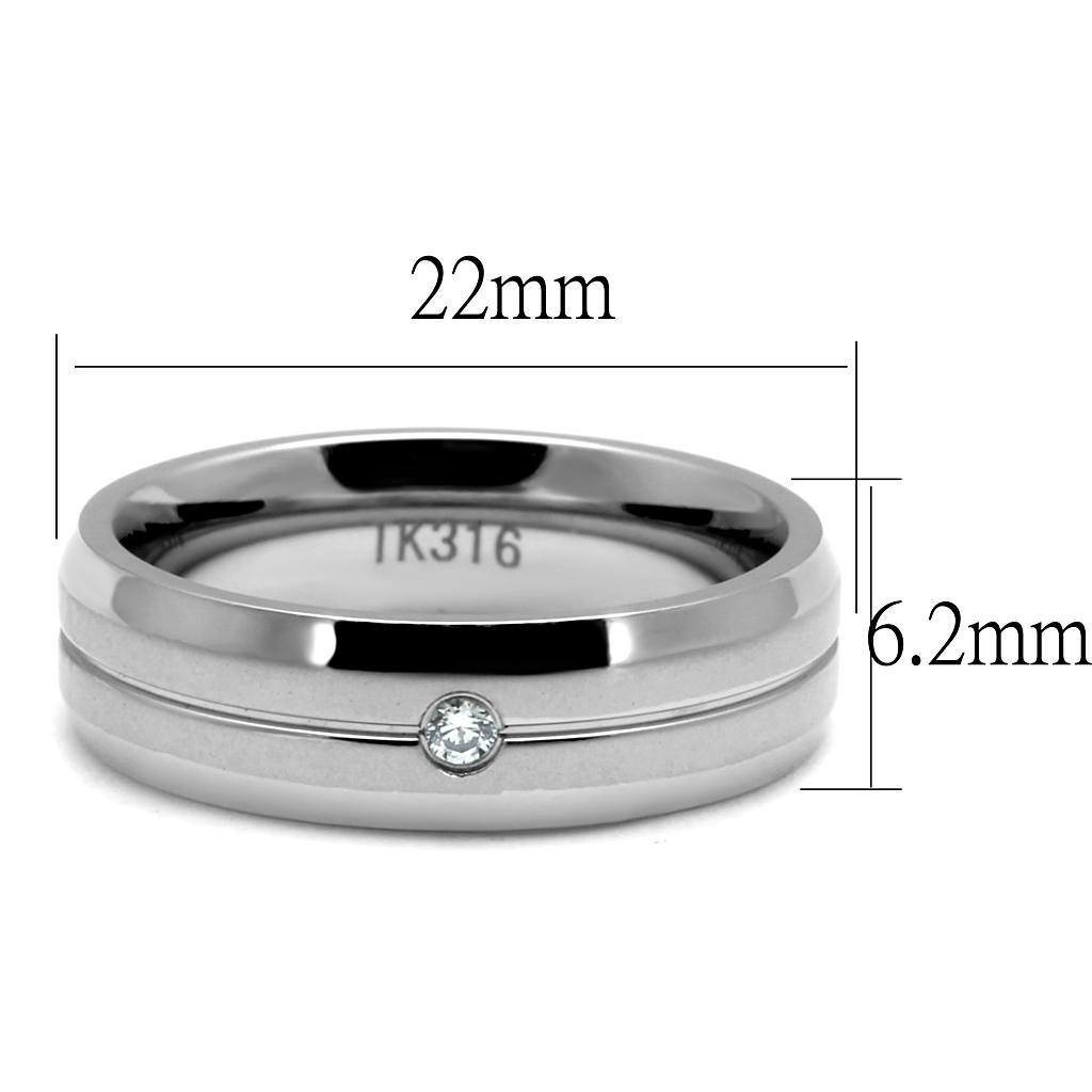 MATK2936 - High polished (no plating) Stainless Steel Ring with AAA Grade CZ in Clear