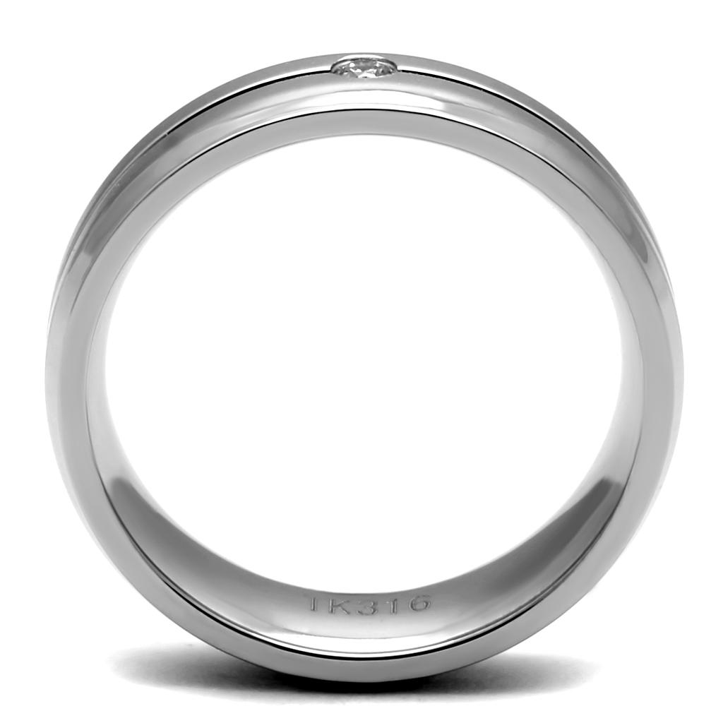 MATK2936 - High polished (no plating) Stainless Steel Ring with AAA Grade CZ in Clear