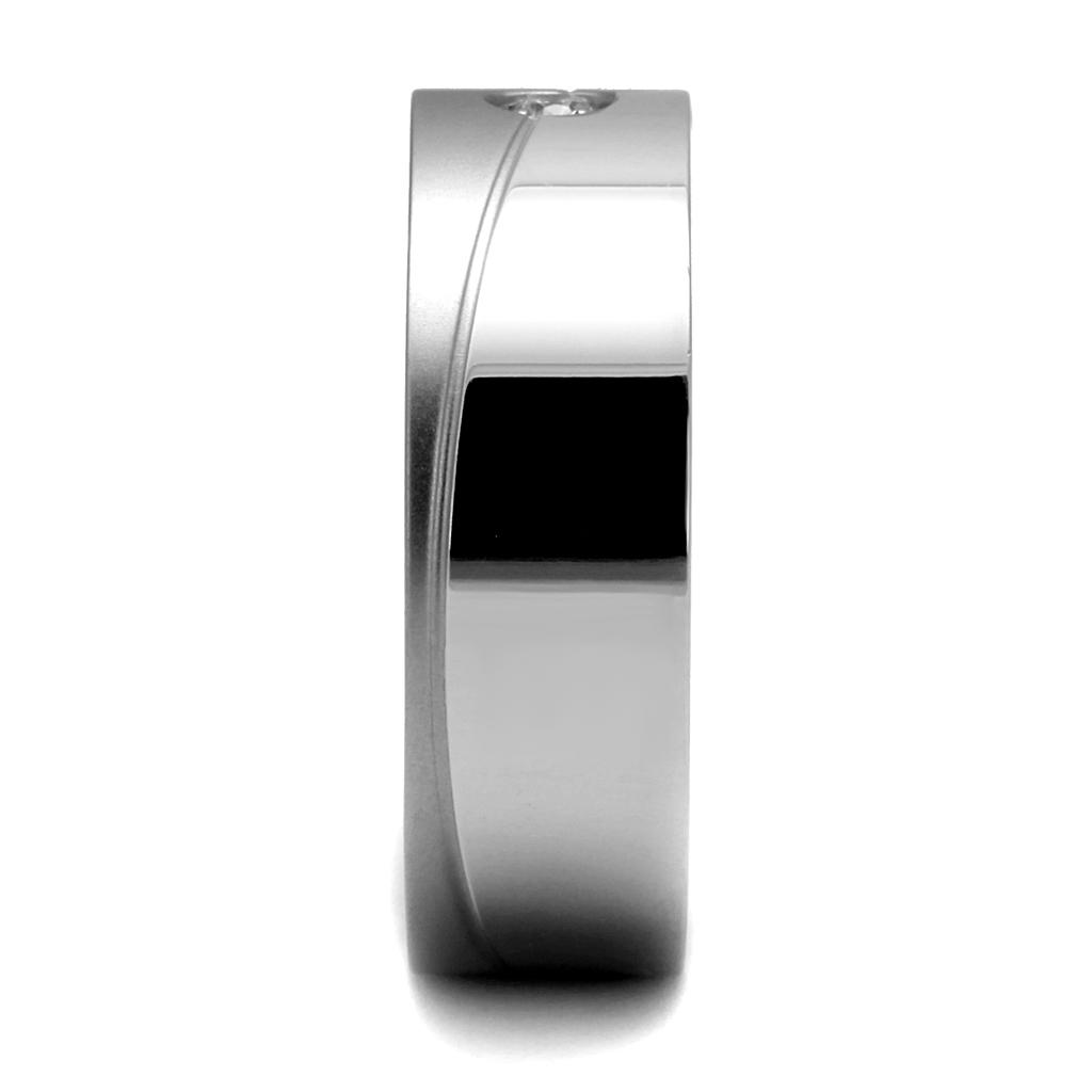 MATK2937 - High polished (no plating) Stainless Steel Ring with AAA Grade CZ in Clear