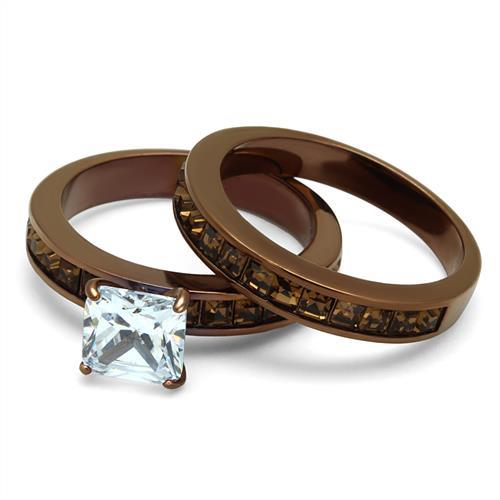 MATK2954 - IP Coffee light Stainless Steel Ring with AAA Grade CZ in Clear