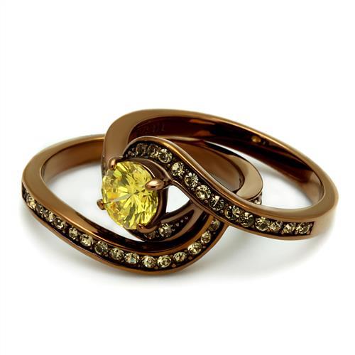 MATK2959 - IP Coffee light Stainless Steel Ring with AAA Grade CZ in Topaz
