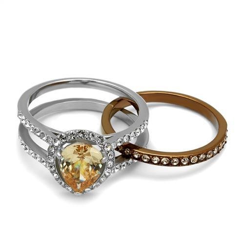 MATK2961 - Two Tone IP Light Brown (IP Light coffee) Stainless Steel Ring with AAA Grade CZ in Champagne