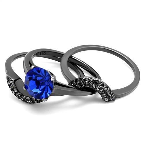 MATK2969 - IP Light Black (IP Gun) Stainless Steel Ring with Top Grade Crystal in Sapphire