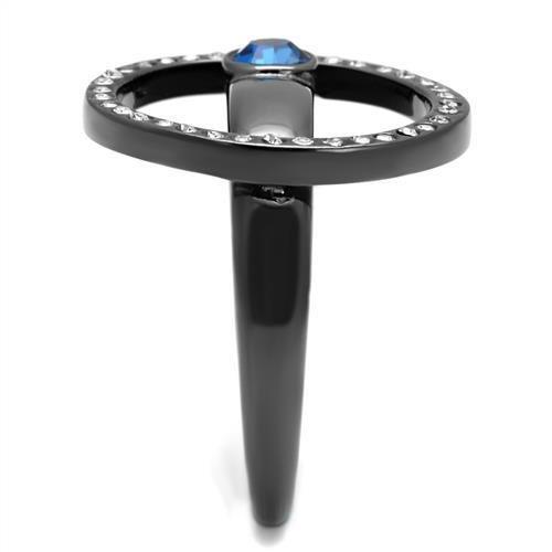 MATK2974 - IP Light Black (IP Gun) Stainless Steel Ring with Top Grade Crystal in Capri Blue