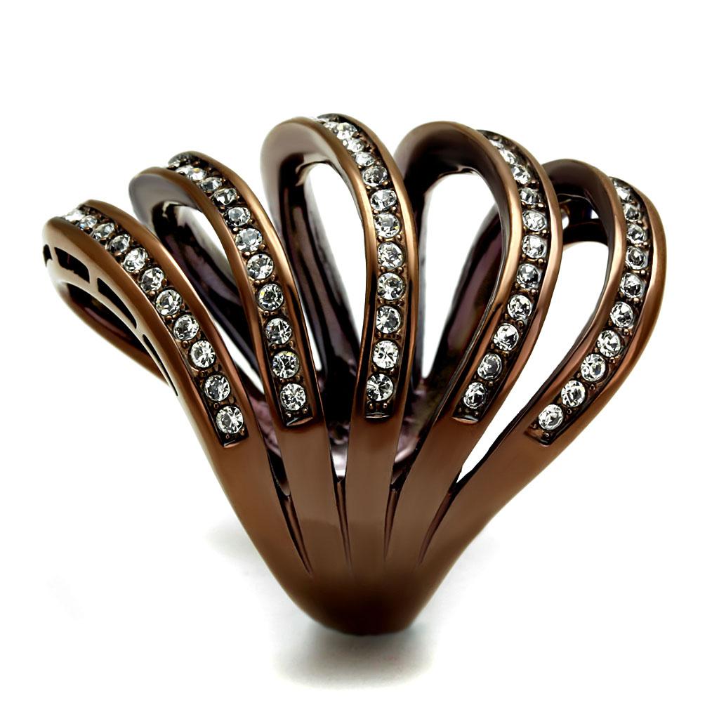 MATK2985 - IP Coffee light Stainless Steel Ring with Top Grade Crystal in Clear