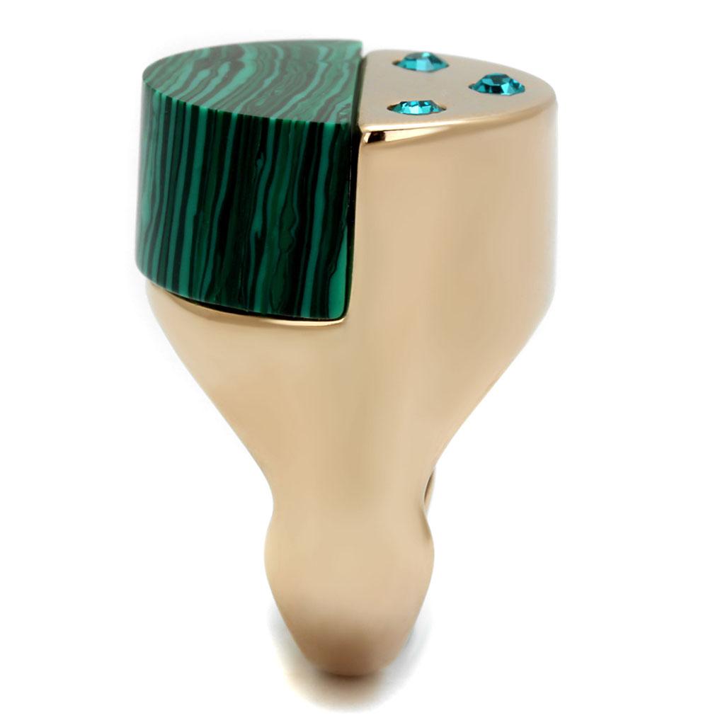 MATK2986 - IP Rose Gold(Ion Plating) Stainless Steel Ring with Synthetic MALACHITE in Emerald