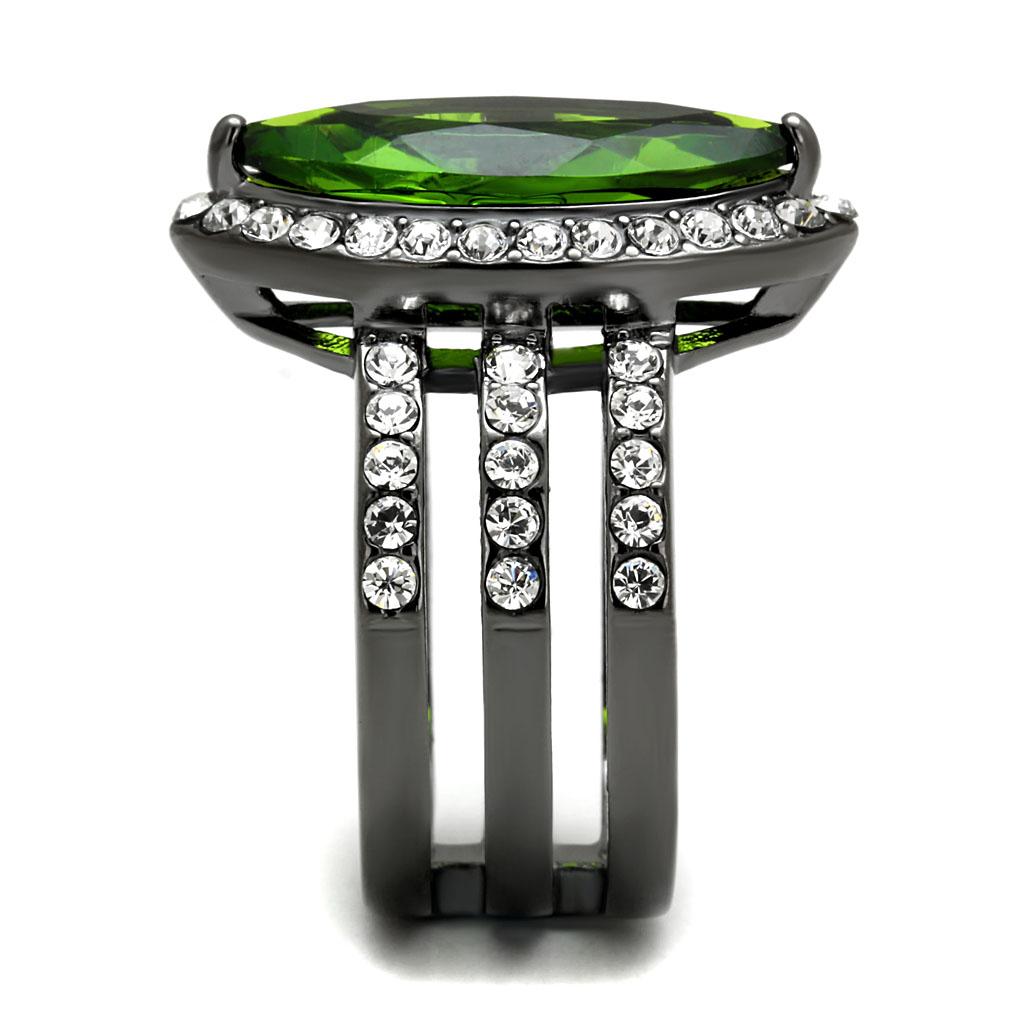 MATK2989 - IP Light Black (IP Gun) Stainless Steel Ring with Synthetic Synthetic Glass in Peridot