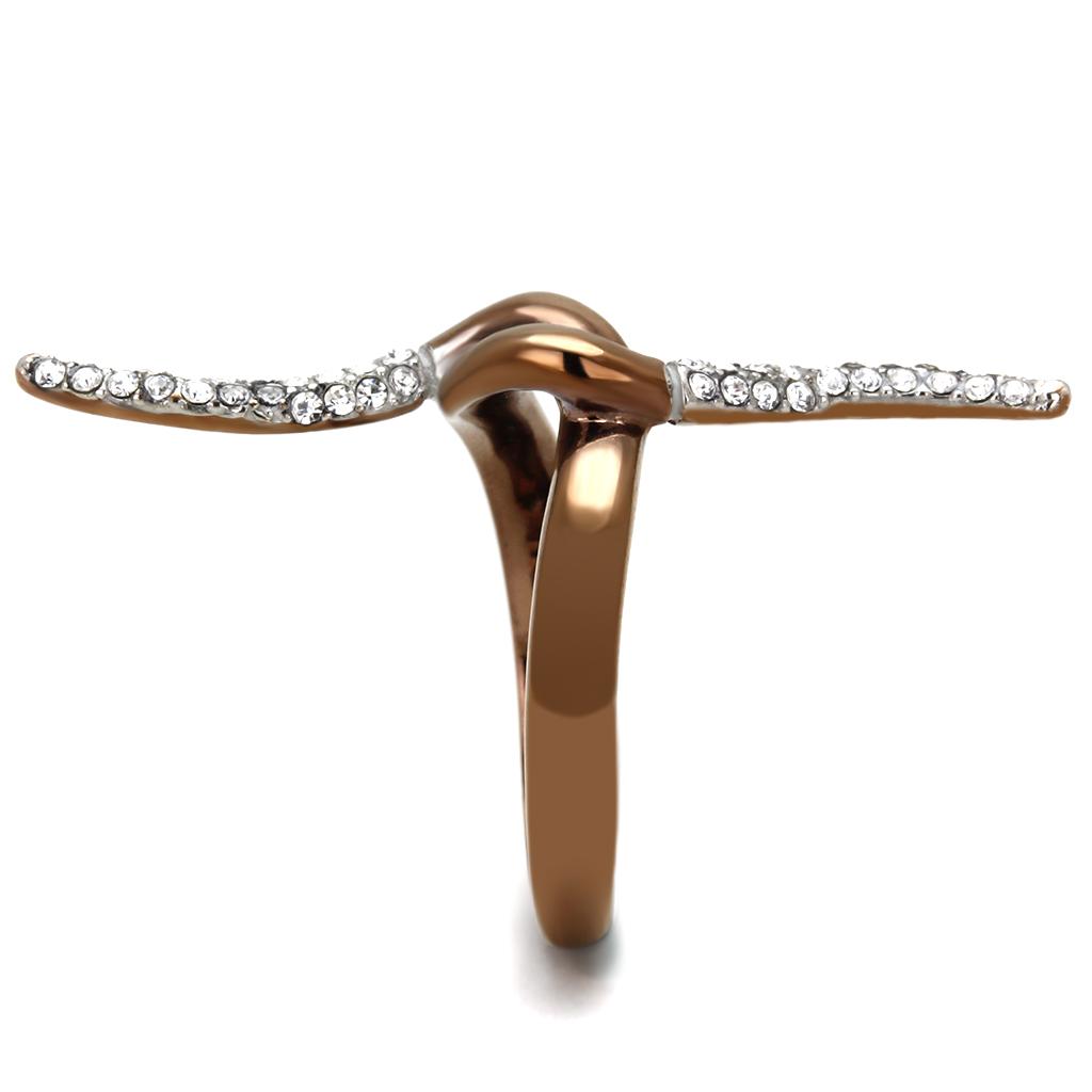MATK2991 - Two Tone IP Light Brown (IP Light coffee) Stainless Steel Ring with Top Grade Crystal in Clear